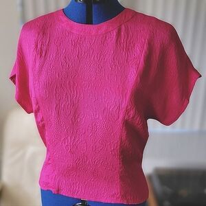 Vtg Paul Costelloe fushia textured silk dolman sleeve blouse